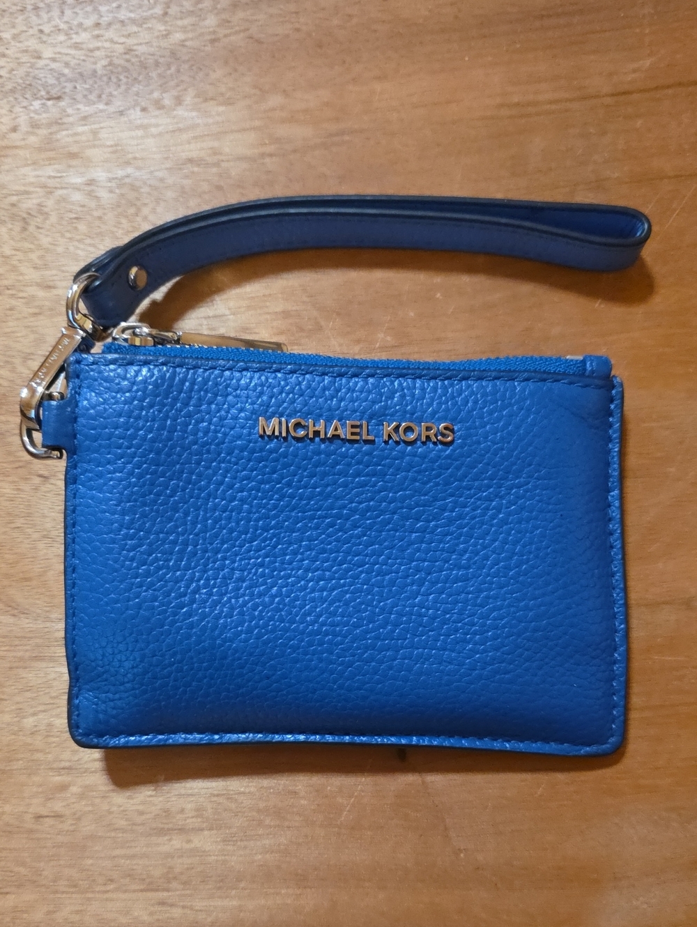 Michael Kors Blue Leather Mini Card Case Wristlet Keychain | Gently Used